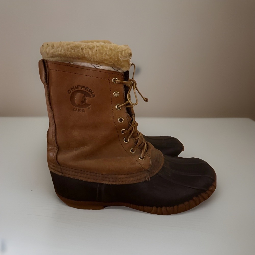 Chippewa USA Boots Men's Size 10 M Brown Leather Damage Lace Up Duck As Is